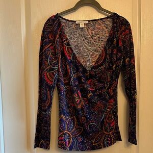 Coldwater Creek Vibrant Paisley V-Neck Blouse-A01
